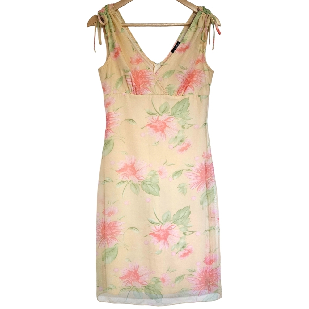 Y2K yellow‎ knee-length floral empire waist semi formal dress
